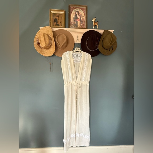 RARE Jens Pirate Booty + Free People lace inroads maxi button down dress sz M/L - Picture 2 of 15